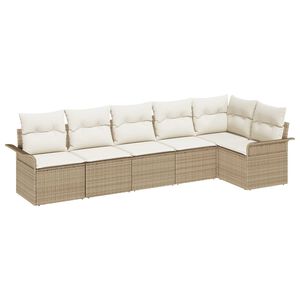 vidaXL Havesofa S&aelig;t med pude 6 pcs Beige polyrattan