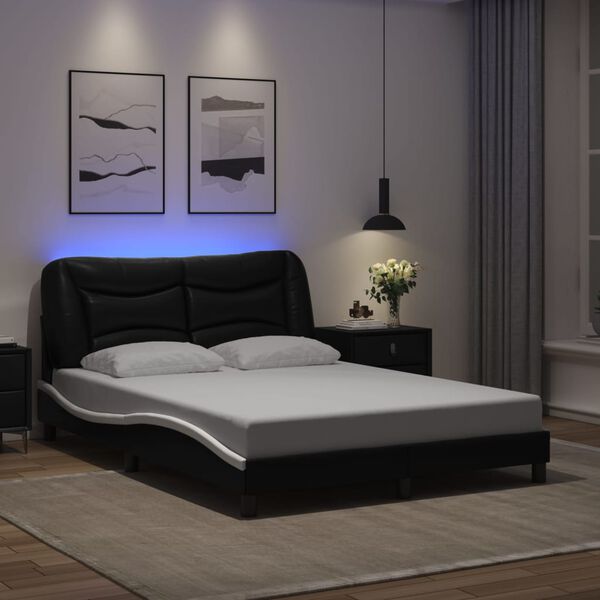 vidaXL sengeramme med LED uden madras Hvar 100x190 cm sort og hvid