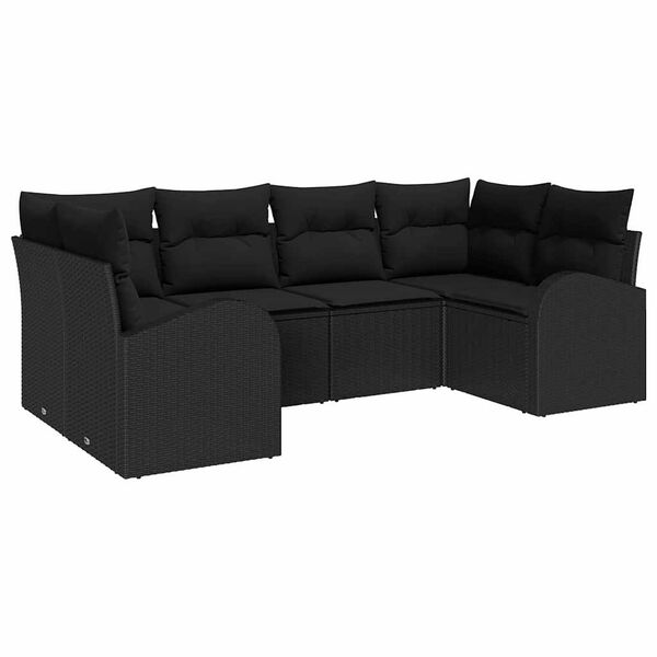 vidaXL Havesofa S&aelig;t med pude med opbevaring 6 pcs Sort polyrattan