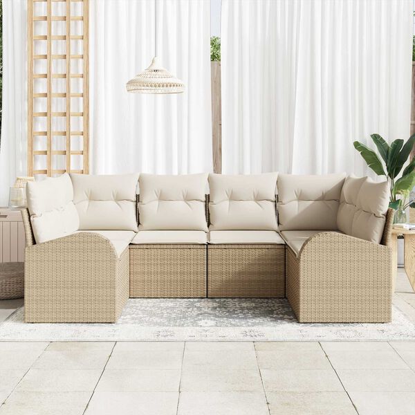 vidaXL Havesofa Sæt med pude 6 pcs Beige Poly Rattan
