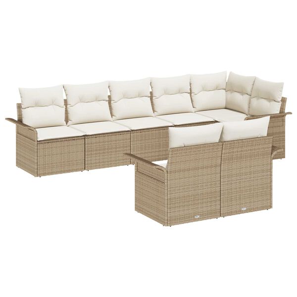 vidaXL Havesofa S&aelig;t med pude 8 pcs Beige polyrattan