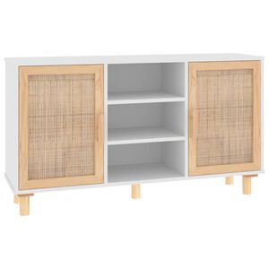 vidaXL sk&aelig;nk 105x30x60 cm massivt fyrretr&aelig; og naturlig rattan hvid