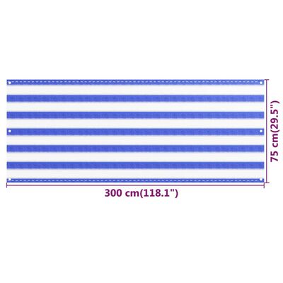 vidaXL altanafskærmning 75x300 cm HDPE blå og hvid