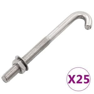 vidaXL forankret J-bolt 25 s&aelig;t med m&oslash;trik og sp&aelig;ndeskive M8 x 120 mm