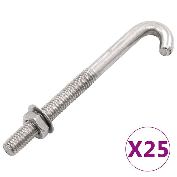 vidaXL forankret J-bolt 25 s&aelig;t med m&oslash;trik og sp&aelig;ndeskive M8 x 120 mm