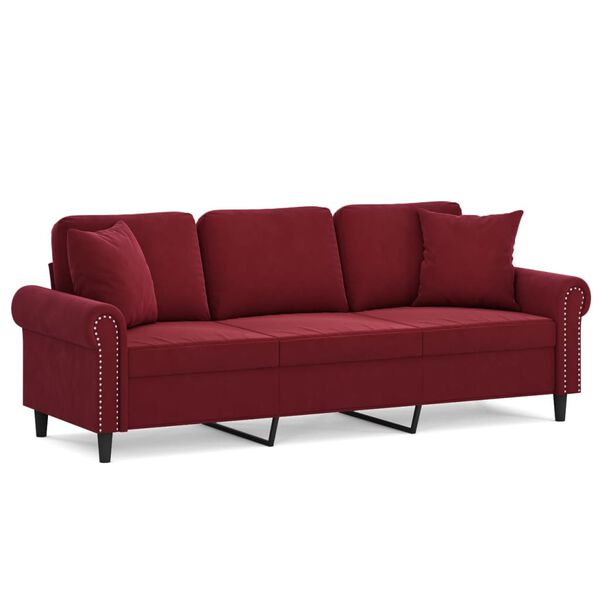 vidaXL 3-personers sofa med puder og hynder 180 cm velour vinr&oslash;d