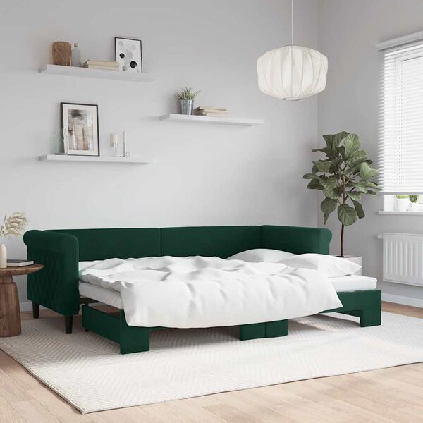 vidaXL daybed med udtr&aelig;k 80x200 cm velour m&oslash;rkegr&oslash;n
