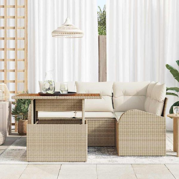 vidaXL Havesofa S&aelig;t med opbevaring 5 pcs Beige Poly rattan