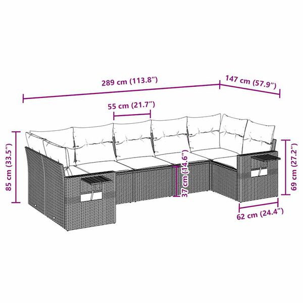 vidaXL sofasæt til haven 7 dele med hynder polyrattan lysegrå