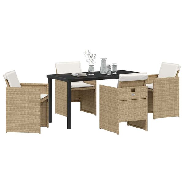 vidaXL Have Spisebordss&aelig;t med pude 5 pcs Beige polyrattan