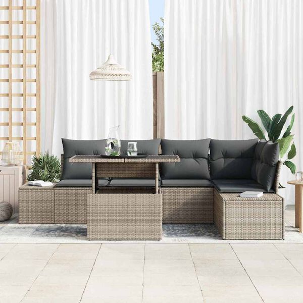 vidaXL Havesofa S&aelig;t med pude 6 pcs Gr&aring; Poly rattan