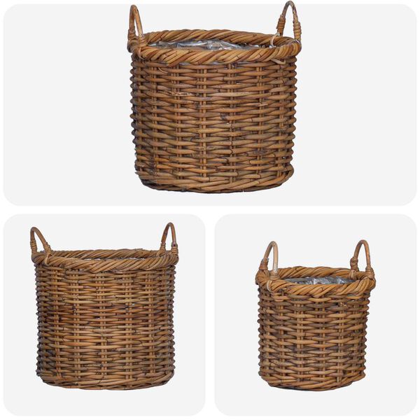 vidaXL Plantekurv med opbevaring 3 pcs Brun Kubu rattan