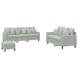vidaXL sofas&aelig;t 3 dele med hynder velour lysegr&aring;