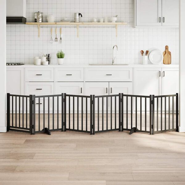 vidaXL hundel&aring;ge m. d&oslash;r 6 paneler 300 cm foldbar massivt gran sort