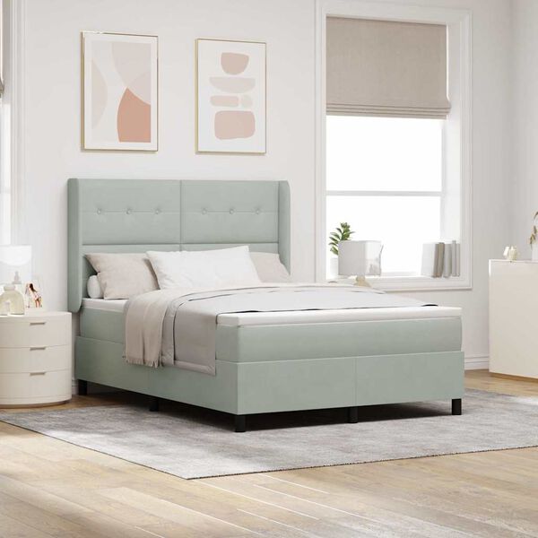 vidaXL Box spring seng med madras med LED Lysegr&aring; 160 x 200 cm Fl&oslash;jl