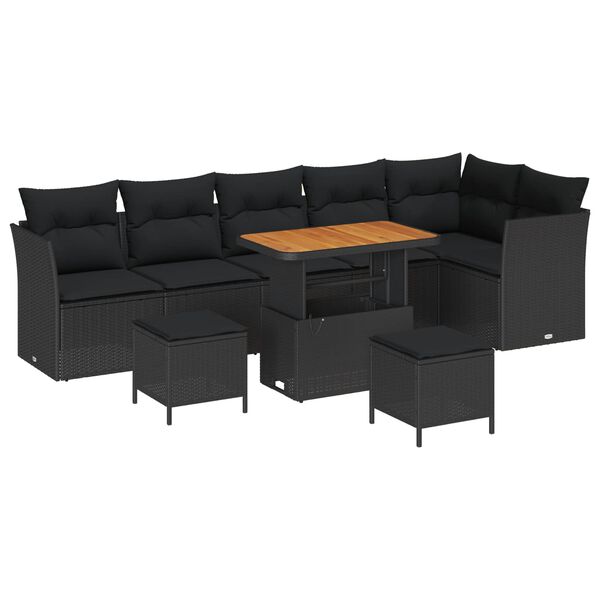 vidaXL Havesofa S&aelig;t 9 pcs Sort polyrattan
