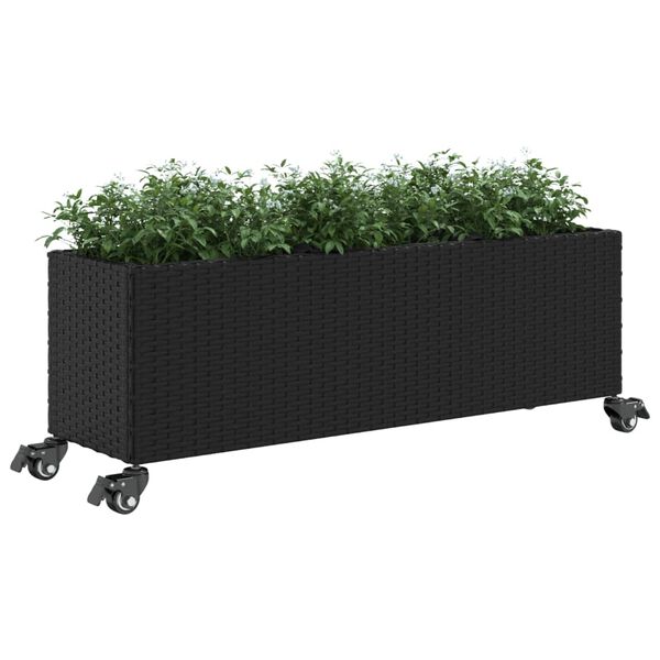vidaXL plantekasser 2 stk. med hjul 107x32x38 cm polyrattan sort
