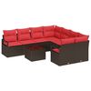 vidaXL Sofa S&aelig;t med pude med opbevaring 9 pcs Beige og R&oslash;d polyrattan