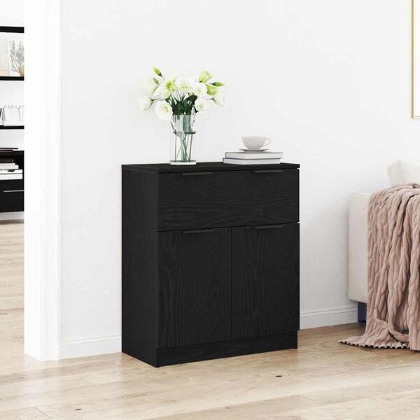 vidaXL Sideboard med skuffe Sort eg 60 x 30 x 70 cm Konstrueret tr&aelig;