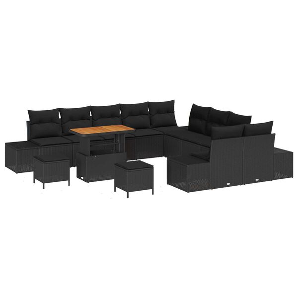 vidaXL Havesofa S&aelig;t med pude 13 pcs Sort Poly rattan