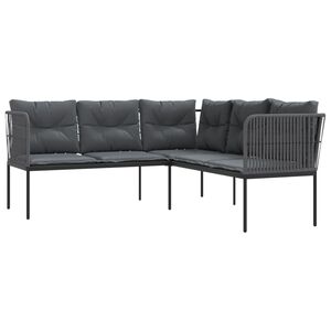 vidaXL havesofa med hynder L-facon st&aring;l og textilene sort