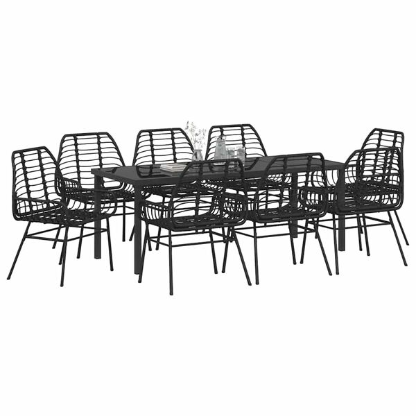 vidaXL Have Spisebordss&aelig;t 9 pcs Sort polyrattan