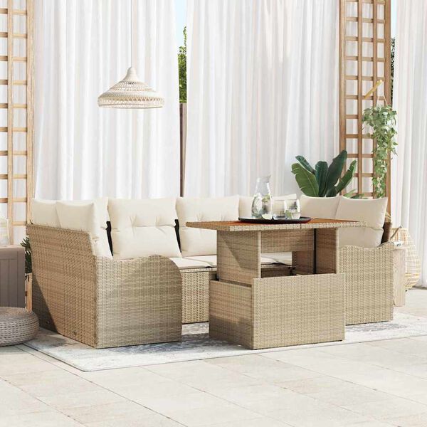 vidaXL Havesofa Sæt med opbevaring 7 pcs Beige Poly rattan