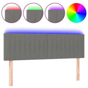vidaXL sengegavl med LED-lys 144x5x78/88 cm stof m&oslash;rkegr&aring;