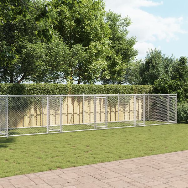 vidaXL hundegård med låger 12x2x1,5 m galvaniseret stål grå