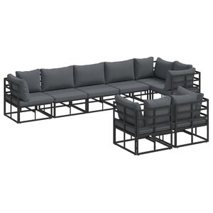 vidaXL Havesofa S&aelig;t med pude 8 pcs Sort Aluminium