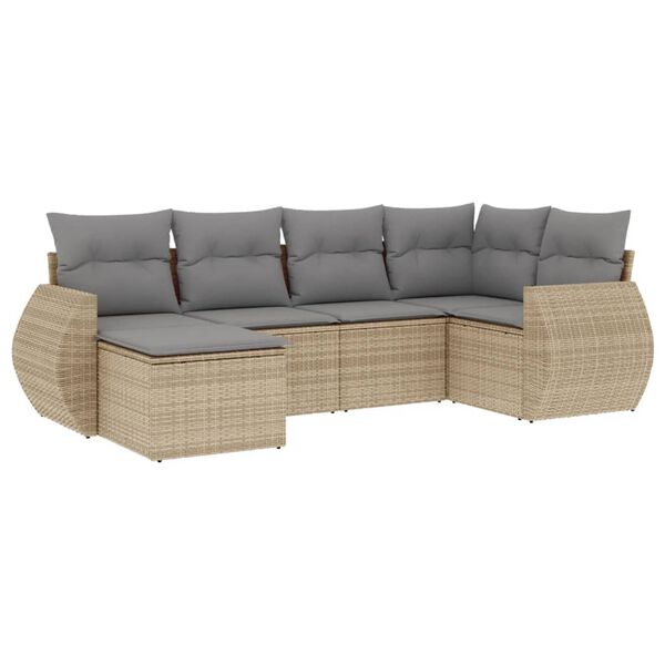 vidaXL sofas&aelig;t til haven 6 dele med hynder polyrattan beige