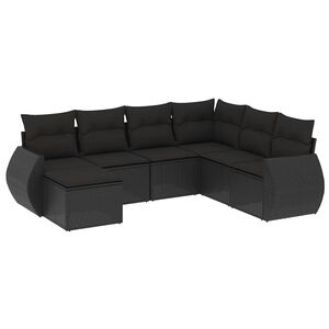 vidaXL sofas&aelig;t til haven 7 dele med hynder polyrattan sort