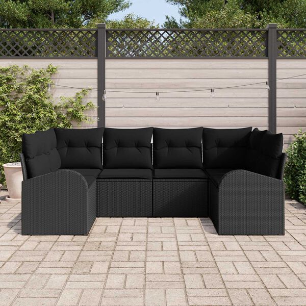 vidaXL Havesofa Sæt med pude 6 pcs Sort Poly Rattan