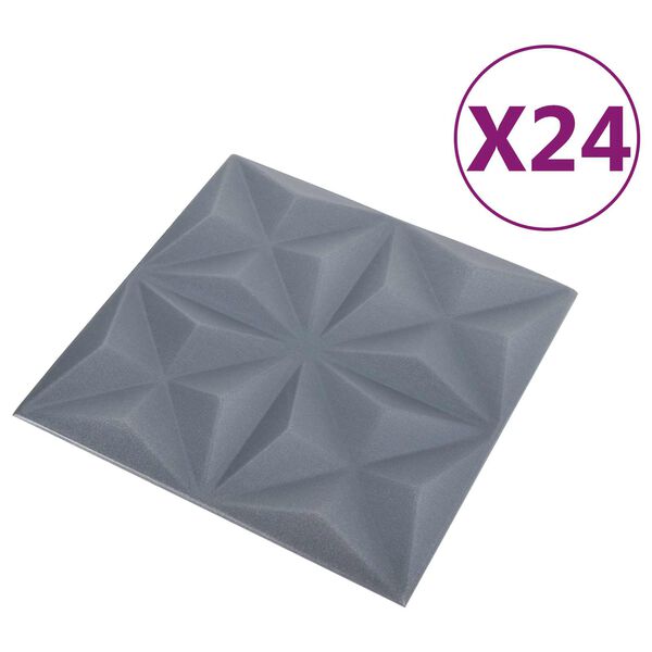 vidaXL V&aelig;gpaneler 24 pcs Origami Gr&aring; 50 x 50 cm XPS Skum