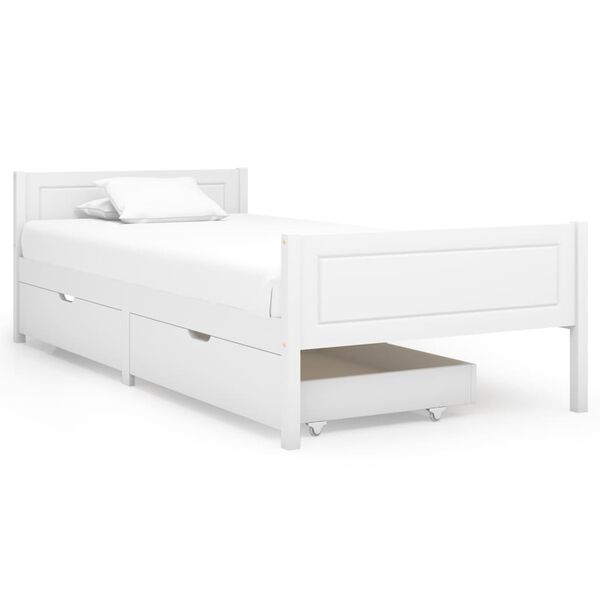 vidaXL sengeramme med 2 skuffer 90x200 cm massivt fyrretr&aelig; hvid