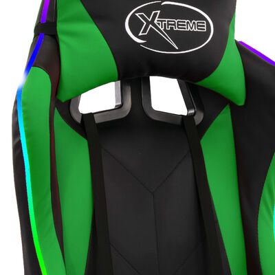 vidaXL gamingstol m. LED-lys RGB-farver kunstlæder grøn og sort