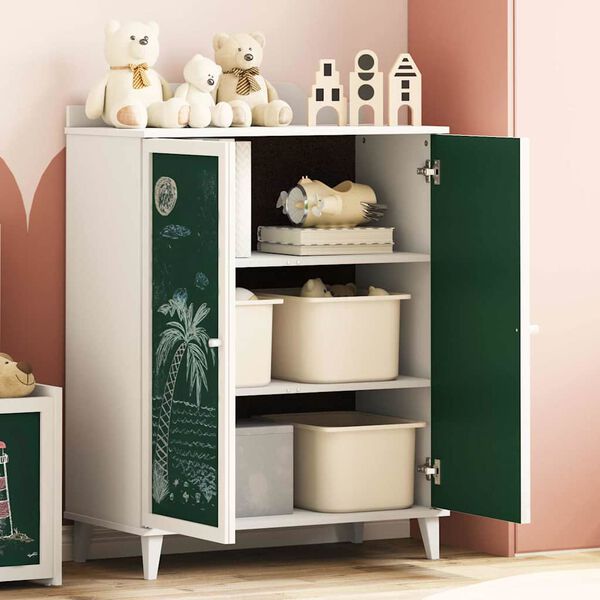 vidaXL Skab med to d&oslash;re og kridttavlefront ROROS Hvid 80 x 40 x 110 cm