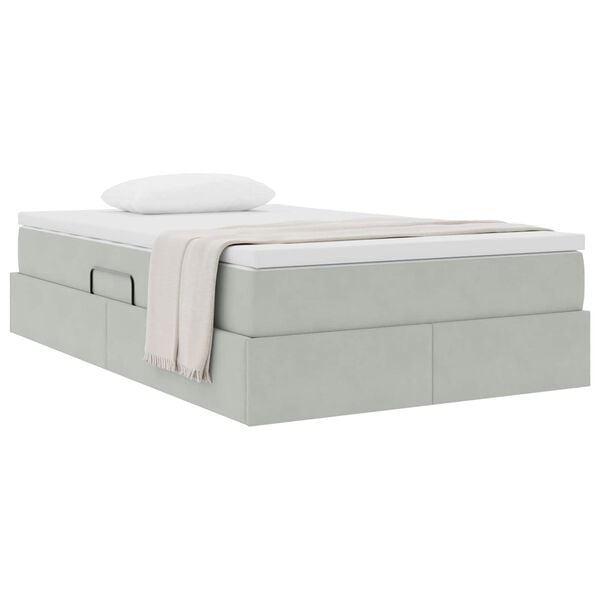 vidaXL Seng med opbevaring og madras Lysegr&aring; 120 x 190 cm Fl&oslash;jl