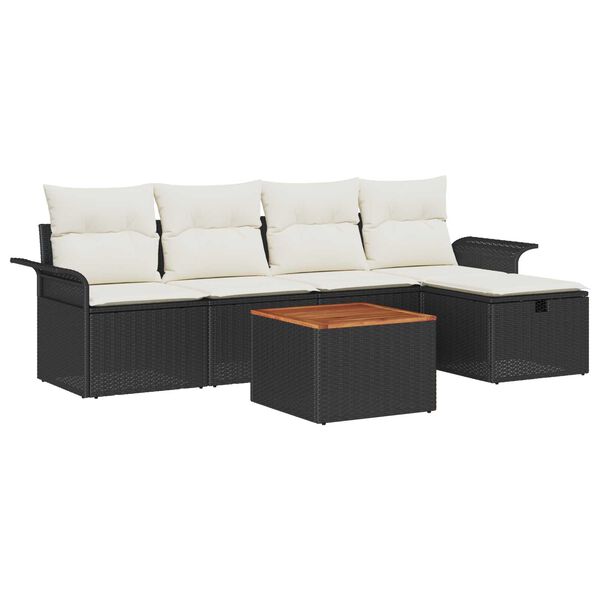 vidaXL Havesofa Sæt med pude med opbevaring 6 pcs Sort Poly rattan