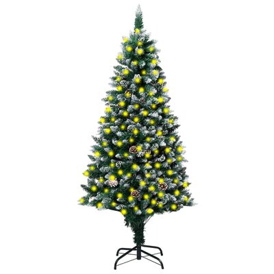 vidaXL snedrysset juletræ med LED-lys og grankogler 240 cm