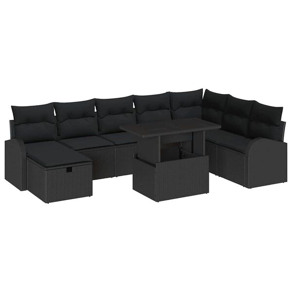 vidaXL Havesofa S&aelig;t med pude med opbevaring 9 pcs Sort Poly rattan