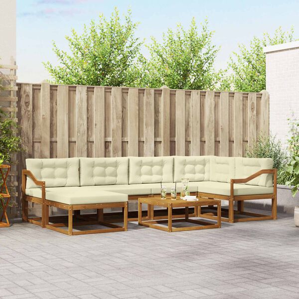 vidaXL Udend&oslash;rs sofagruppe med pude 7 pcs Naturlig og Fl&oslash;de