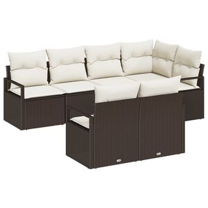 vidaXL Sofa S&aelig;t med pude 7 pcs Brun polyrattan