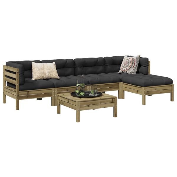 vidaXL sofas&aelig;t til haven 6 dele med hynder impr&aelig;gneret fyrretr&aelig;