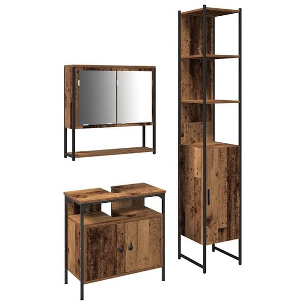 vidaXL Badev&aelig;relsesm&oslash;bel s&aelig;t med d&oslash;r 3 pcs Gammelt tr&aelig; Konstrueret tr&aelig;