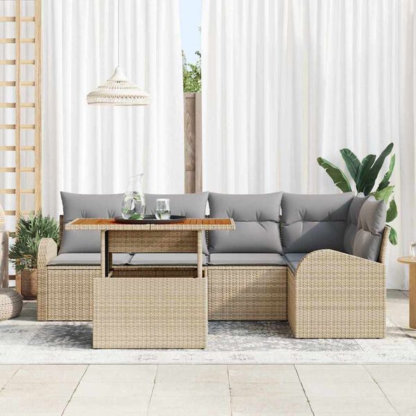vidaXL Havesofa S&aelig;t med opbevaring 6 pcs Beige Poly rattan