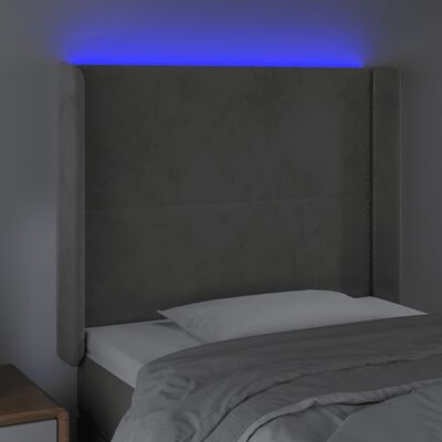 vidaXL sengegavl med LED-lys 83x16x118/128 cm fløjl lysegrå