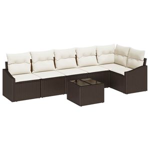 vidaXL Sofa S&aelig;t med pude 7 pcs Brun polyrattan