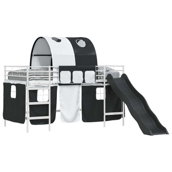 vidaXL B&oslash;rns Loft Seng Ramme Hvid og sort 99,5 x 200 cm Metal