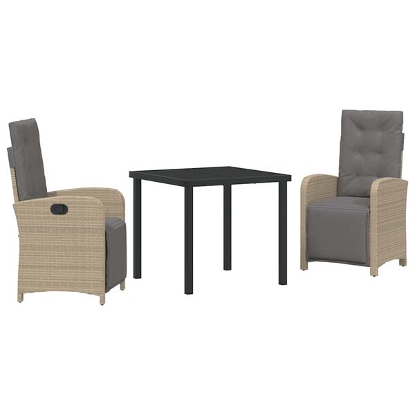 vidaXL Have Spisebordss&aelig;t med pude 3 pcs Beige polyrattan